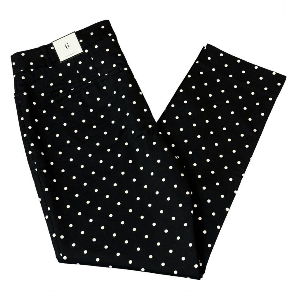 NWT White House Black Market The Slim Ankle Polka Dot Mid Rise Black Pants 6R